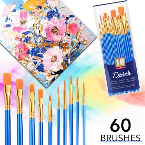 ESRICH 60PCS Paint Brushes, Paint Brush for Acrylic Painting - color: Blue, size: 60