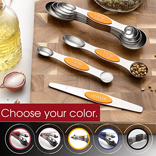 Spring Chef Stainless Steel Magnetic Measuring Spoons Set of 8, Mango - color: Mango, size: 1-Pack