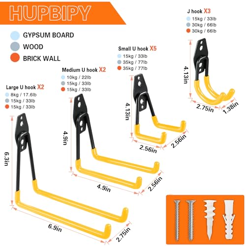 HUPBIPY 12 Pack Garage Hooks Heavy Duty, Wall Mount Ladder Hooks - color: 12 Pack Yellow
