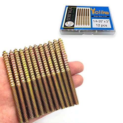 12 Pack 1/4-20 x3 Inch Hanger Bolts 1/4-20" Double Headed Bolts 1/4 Wood Dowel Screw Self-Tapping Screw Hanger Bolts for Furniture Double Head Threaded Rods Bolt 76.2mm Length - size: 1/4-20"x3"-12PCS