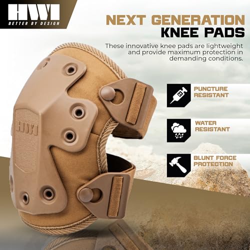 HWI Gear Next Generation Knee Pad for Protection: Combat, Mechanics, Construction, Hunting, Landscaping, Outdoor Survival, Heavy Duty Industrial Grade, Adjustable - color: Coyote Brown - Knee Pads