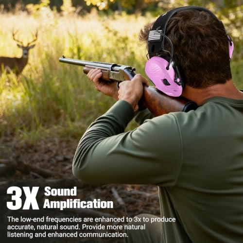Electronic Shooting Ear Protection w/Gel Pads, 23dB NRR Active Noise Reduction & 3X Amplification Headset for Shooters - color: Purple