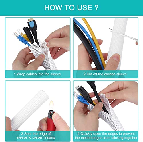 6.6ft, 1.2 inch White Cable Sleeve - color: White, size: 6.6ft, 1.2inch