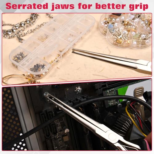 7.3 Inches Thin Extra Long Needle Nose Pliers with Serrated Jaw Long Nose Plier for Jewelry Making, Fishing, Wire Wrapping, Crafts, Electronic Repair, Jewelry Pliers with Curved Handle - style: Needle Nose Plier with Curved Handle