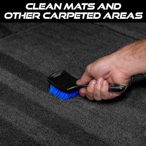 Viking Carpet Cleaning and Scrub Brush for Floor Mats, Cleaning Brush for Car Interior and Home, Black and Blue, 8.3 inch x 2.5 Inch (Pack of 3) - size: 8.3 inches x 2.5 inches (Pack of 3)