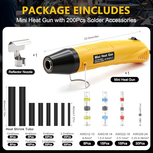 200PCS Solder Seal Wire Connectors Kit with Mini Heat Gun, Portable Heat Gun for Shrink Tubing, Waterproof Heat Shrink Wire Repair Kit with Solder Stick for Marine Automotive Boat Truck, AWG 26-10 - size: 200PCS