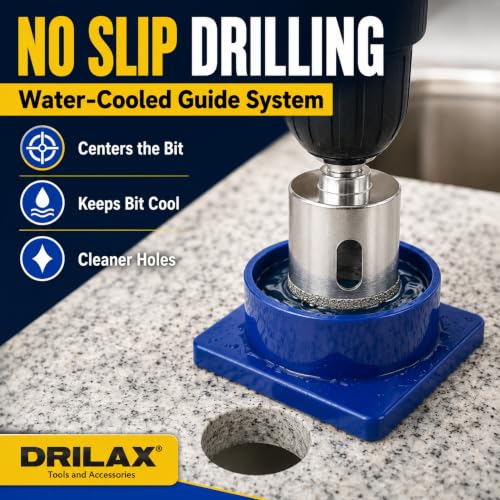 Drilax 1-1/2 Inch Diamond Hole Saw with Water Delivery System Guide Easy Drilling for Quartz, Granite, Marble, Porcelain, Ceramic, Glass Tiles - Complete Kit for Precise DIY Holes 1.5 inch - size: 1-1/2 inch