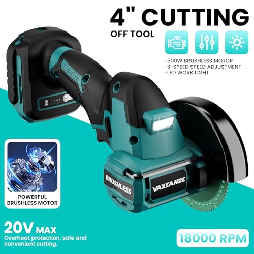 Cordless Cut Off Tool Compatible with Makita Battery, 18,000 RPM Brushless Motor, 4" Blades (2pcs) with Dust Cover, 1.2mm Max Blade Thickness for Wood/Metal/Plastic【BATTERIES NOT INCLUDED】