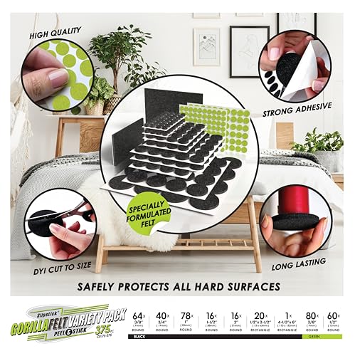 Slipstick Gorilla Felt Furniture Pads (375 Piece Variety Pack) Premium Furniture Pads & Chair Leg Floor Protectors for Hardwood Floors & Hard Surfaces - size: 375 Piece Variety Pack