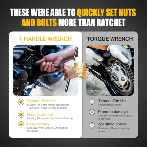 T-Handle Socket Wrench Set, 7PCS Metric Handle Wrenches - 6, 8, 10, 11, 12, 13, 14mm, 6-Point Hex Socket Lug Wrench for Motorcycle Car Bicycle Repair, Chrome Vanadium Steel - size: 7Pack
