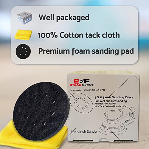 S&F STEAD & FAST 5 inch Wet Dry Sanding Discs Hook&Loop 100 pcs