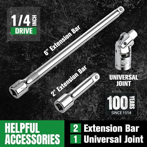 SK 1/4" Drive Socket Set with 160-P Ratchet, SAE, CR-V Steel
