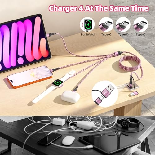 3 USB C Multi Charging Cable for Phone iWatch Charger/Car Travel Essentials - color: Red, size: 2Pack5FT