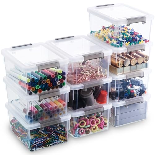 Citylife 10Packs 1.3Qt Small Storage Bins with Lids,Stackable Clear - color: Clear White, size: 1.3 QT(10 Pack)