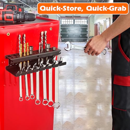 MUTUACTOR Screwdriver Organizer Rack Heavy Duty,Magnetic Mount Screwdriver Holder Plier Organizer,Magnetic Tool Holder Storage Holder for Various Screwdrivers Pliers Shears Tool Chest Cart Workbench - style: Black Drill Bits Wrench Holder