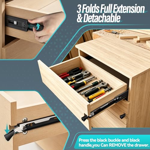 12 inch Locking Full Extension Ball Bearing Black Drawer Slides - color: Black, size: 12 Inch-With Lock