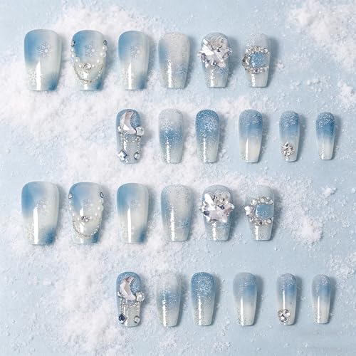 3D Press on Nails Almond - Medium French Tip Fake Nails with Embossed Moon&White Bead Designs, Glossy Finish Reusable False Nails for Women Manicure(3D Embossed design 23） - color: 3D Embossed design 23