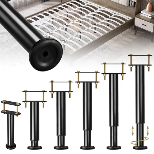 6 Pcs Adjustable Height Bed Support Legs, 10-16.5 Inch Metal Under Bed Frame Support Legs, Extra Sturdy Bed Legs Replacement Parts with Rubber Non-Slip Base for King Queen Frame Wooden Center Slat - size: 9.8'' - 16.5'' 6pcs