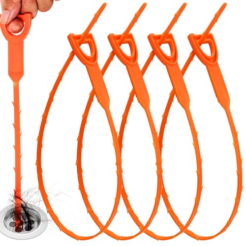Drain Snake Clog Remover - 4 Pack 20 Inch Flexible Tool for Hair Clogs - color: Drain clog remover 4Pcs