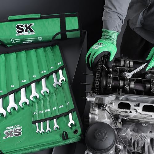 SK Combination Wrench Set, Metric 6 to 32mm, SAE 1/4" to 1-1/4", 42-Piece - size: Metric & SAE 6 to 32 mm