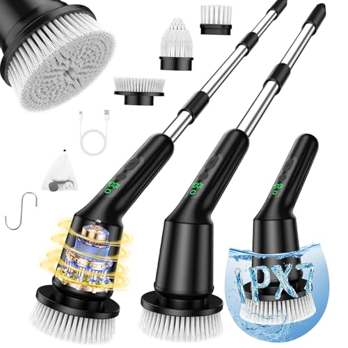 Electric Spin Scrubber for Bathroom, Shower Scrubber with Long Handle - color: Dark, size: 3 Brush Heads