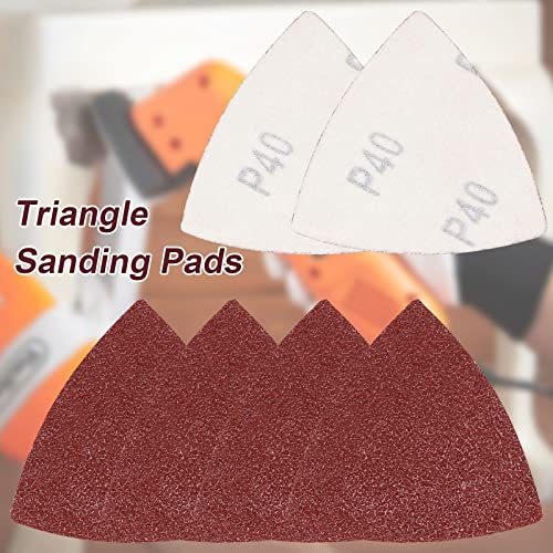 120 Pcs Triangle Sanding Pads, 40 Grits Detail Sander Sandpaper Hook and Loop Sanding Sheet,3-1/8"(80mm) Triangular Sandpaper for 3-1/8" Oscillating Multi Tool, No Holes - size: 40 Grit, style: No Hole
