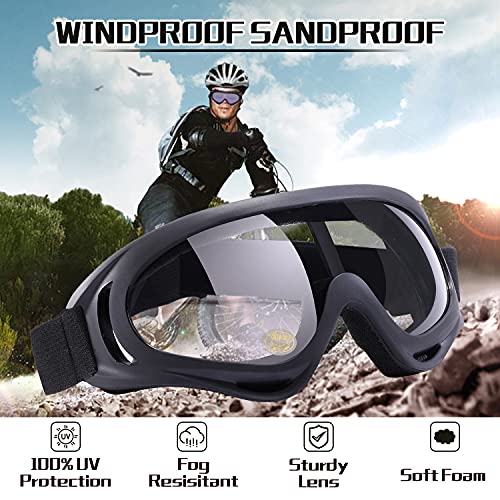 Motorcycle Goggles 2 Pack - ATV Dustproof Dirt Bike Goggles for Ski Racing Riding, Off Road Waterproof Motocross - color: 03.transparent Lens × 2