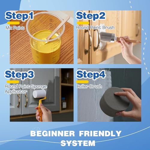LemonRoad 18 Pieces Paint Brush and Roller Set, Painting Supplies for Cabinet Furniture, with Sponge, Tray Liner, Cup and Mixing Stick, Tools to Finish All in One Paint(2 Inch,Essential Sponge Set) - size: 2 Inch, style: Essential Sponge Set