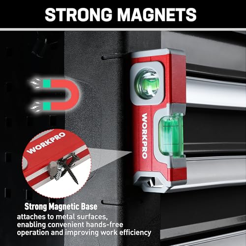 WORKPRO 4-1/2 Inch Mini Magnetic Pocket Level, Aluminum Alloy, Red - color: Red