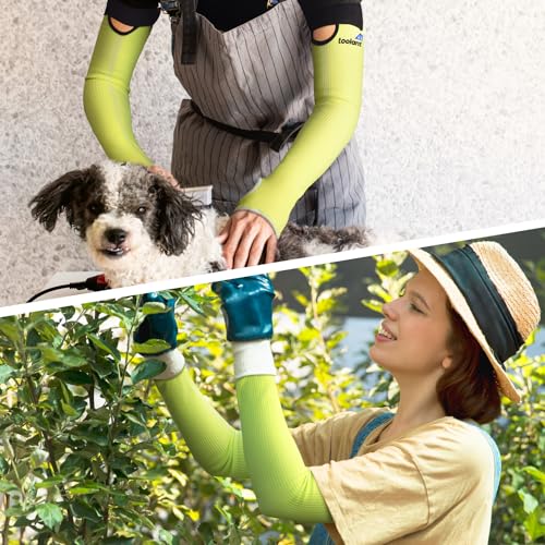OriStout Cut Resistant Gardening Sleeves with Tumb Hole, Green, 1 Pair | Protective Arm Sleeves for Yard Work, Kitchen, Arm Guards for Biting, Pet Grooming, Gardening Gifts for Women, One Size - color: Green (1 Pair) - Long, size: One Size