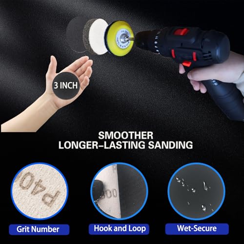 133 PCS Sanding Disc Drill Polishing Kit Sanding Attachment, 3 Inch Wet Dry Headlight Restoration Kit, Hook and Loop Sandpaper Buffing Pads with Rotary Tools for Car Wood Metal Glass Resin Expoxy