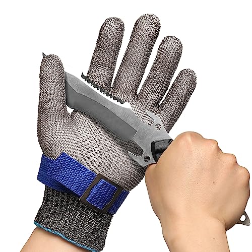 Schwer SlicePro ANSI A9 Cut Resistant Glove PR1706, Stainless Steel Mesh Metal Glove, Food Grade for Kitchen Cooking, Butcher Meat Cutting, Oyster Shucking, Mandoline, (L, 1 PCS) - size: Large (Pack of 1), style: 1.0 Steel Wire