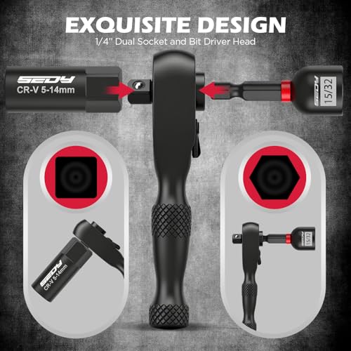 41-Piece Premium 1/4" Drive Magnetic Impact Nut Driver Set Metric & SAE Standard & Deep with Socket Adapters, 2-in-1 Ratchet Wrench, Wing Nut Driver, Universal Sockets, Quick Release Bit Holder - style: Pro Multi-Use Kit