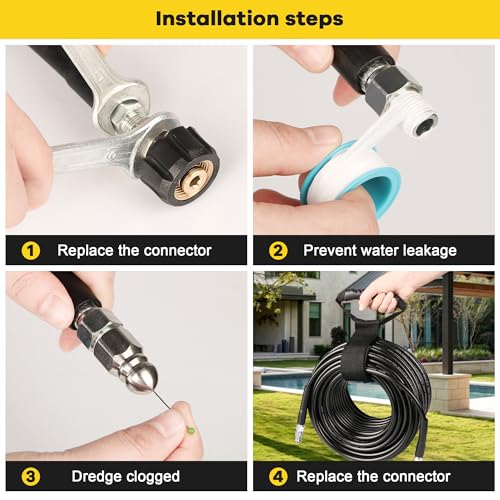 Sewer Jetter Kit for Pressure Washer 100ft 1/4 Inch NPT - size: 100FT X1/4in