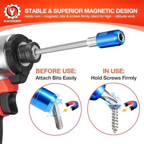 BLACKROBOT 2-Piece Magnetic Quick Change Impact Bit Holder, 6-Inch Long Drill Bit Extension for 1/4" Hex Drives, Ideal for Screwdriver Bits, Nuts, Drills and Socket Driver Adapters - size: 6 inch