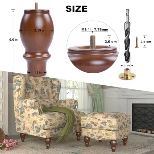 6 Inch Wood Furniture Legs Set of 4 Heavy Duty, Solid Rubberwood Replacement Legs for Sofa, Couch, Table, Bed, Bench - Wooden Sofa Legs Cabinet Feet - Patas para Mesa - color: Walnut, size: 6 Inch