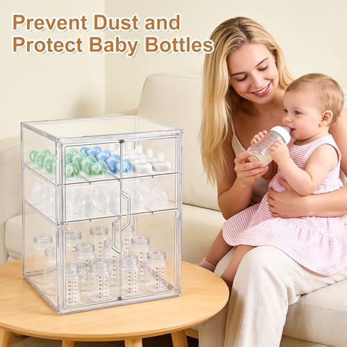 ERTIUANIO Baby Bottle Organizer for Countertop Cabinet Storage - size: X-Large, style: 3-Tier Double-Door