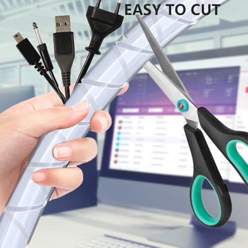 26 Ft Spiral Cable Wrap - White Cord Covers Bundle Sleeve Hose for PC TV Computer Electrical Wire Organizer, Cord Cover and Detangler - size: White-3/8 inch-26 ft