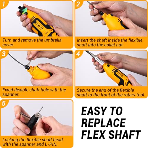 Rotary Tool Kit:DEKOPRO 1.4-Amp Power Hand Rotary Tools with 6 Variable Speed, 127pcs Accessories, 8000~35000RPM Electric Grinder Drill Machine Set with Flex Shaft for Carving, Cutting, Sanding Yellow - color: Yellow