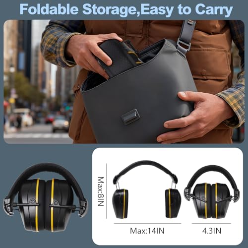 29dB Ear Muffs for Noise Reduction, Retractable Hearing Protection for Shooters, Foldable Noise Cancelling Headphones Kids, Sound Proof Headphones for Adults, for Shooting, Construction, Mowing