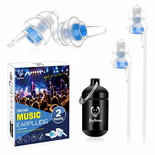 Concert Ear Plugs 2 Pairs, Noise Reduction Music Earplugs for Musicians, DJs, Festival, Raves, Loud Events, Hearing Protection for Adult/Kids 12+, incl Lanyard & Aluminum Case - color: White+blue