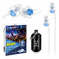 Concert Ear Plugs 2 Pairs, Noise Reduction Music Earplugs for Musicians, DJs, Festival, Raves, Loud Events, Hearing Protection for Adult/Kids 12+, incl Lanyard & Aluminum Case - color: White+blue
