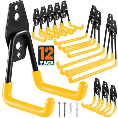 HUPBIPY 12 Pack Garage Hooks Heavy Duty, Wall Mount Ladder Hooks - color: 12 Pack Yellow