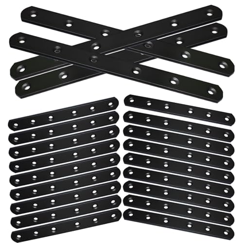 20Pack Straight Brackets Black, 6.5Inch 160MM Mending Plate Metal Brackets for Brace, Heavy Duty Joining Plates for Wood Fence Bookcase Cabinet, Straight Brace Repairing Mending Plates - size: 6.3 Inch (20 Pack)