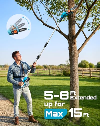 SEESII 21V 8-Inch Electric Pole Saw, Battery & Charger Included - color: True Blue