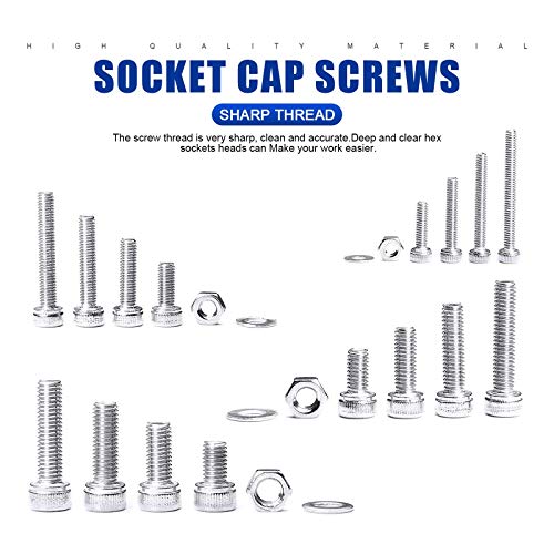 NINDEJIN 880Pcs Screw Nuts and Bolts Assortment Kit, M2 M3 M4 M5 Metric Bolts and Nuts and Washers Set, 304 Stainless Steel Precise Hex Socket Head Cap Machine Screws Set with Allen Wrenches - size: M2 M3 M4 M5 880