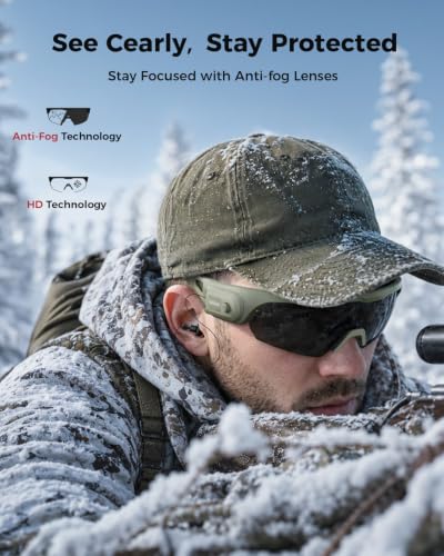 ONNAIS Safety Glasses ANSI Z87.1+ with Earplugs NRR 32dB - color: Military Green