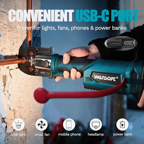 SWANSOFT 22kN Electric Hydraulic Crimping Tool for VUS 1/2"-1" Copper Pipes