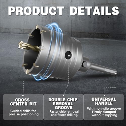 2-3/4" Concrete Hole Saw,70mm Masonry Hole Saw, with 220mm SDS Plus Shank Connecting Rod for Concrete Brick Cement Stone Wall Drilling Home Improvement - size: （2-3/4" 70mm）