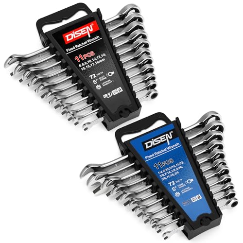 DISEN 22 PCS Ratcheting Wrenches Set, Combination Wrenches Set SAE & Metric Standard, 1/4" to 3/4" and 6-18mm Size, CR-V Steel, 12 Points 72-Teeth - size: 22pcs metric & sae set